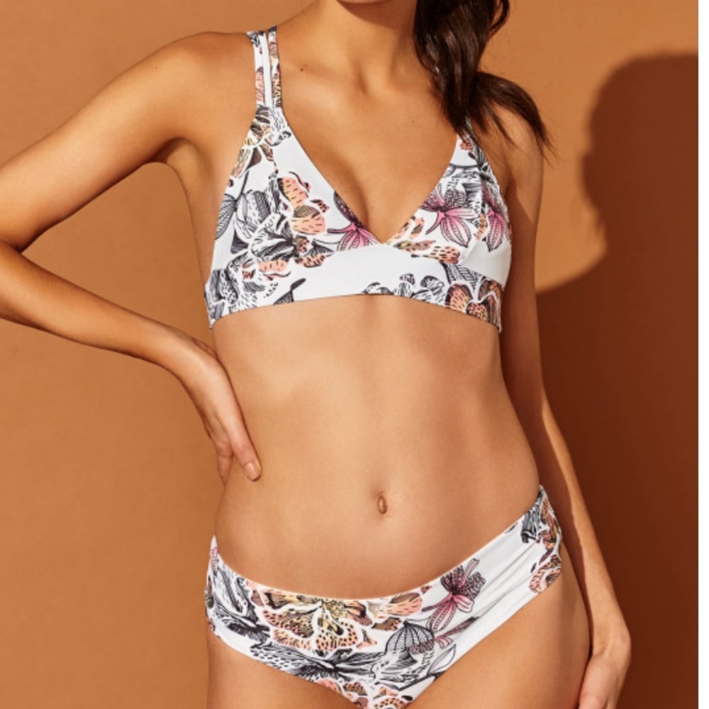 Kulani Kinis White Floral Bikini with Pink and Orange Accents